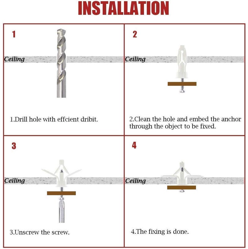 BICMTE Drywall Anchor kit - Hollow Wall Anchors with Screws ，self-Drilling Hollow Wall Anchor, for Drywall，Nylon - Plastic - Buildex，all-100 pcs (Anchor 50+Screw 50) - Image 3