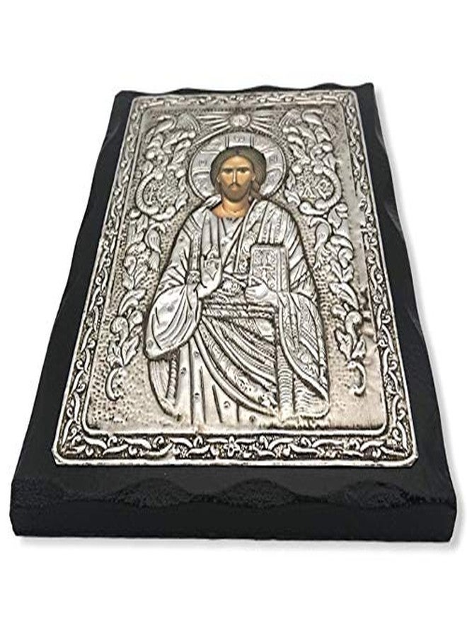 Mastic of Chios أيقونة يونانية أرثوذكسية مصنوعة يدويًا من الخشب والمعدن ليسوع المسيح (24 × 19 سم أو 9.4 × 7.5 بوصة) خشب صلب - Image 3