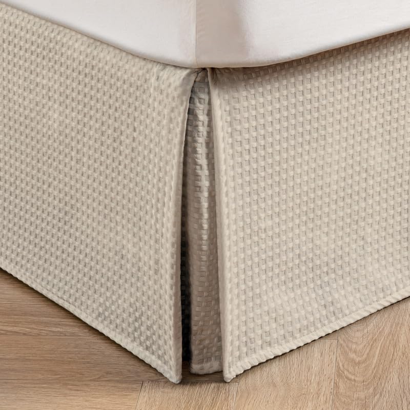 MIYE Pleated Waffle Weave Bed Skirt, Tailored Dust Ruffle 12 Inch Drop Easy Fit, Machine Washable,No Split Corners (Beige,Cal King - 12" Drop) - Image 1