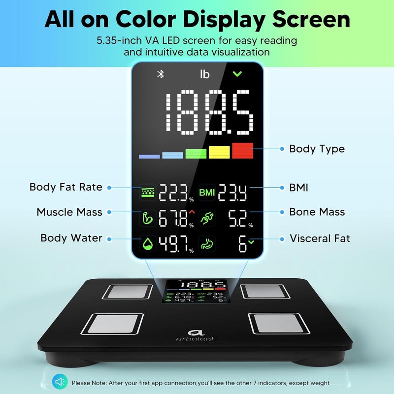 Arboleaf Smart Scale with BMI Body Fat Muscle Mass Digital Bathroom Scale for Body Weight 14 Body Composition Metrics Large LED Display Accurate Weighing Machine App Sync 400lbs 11 - Image 2