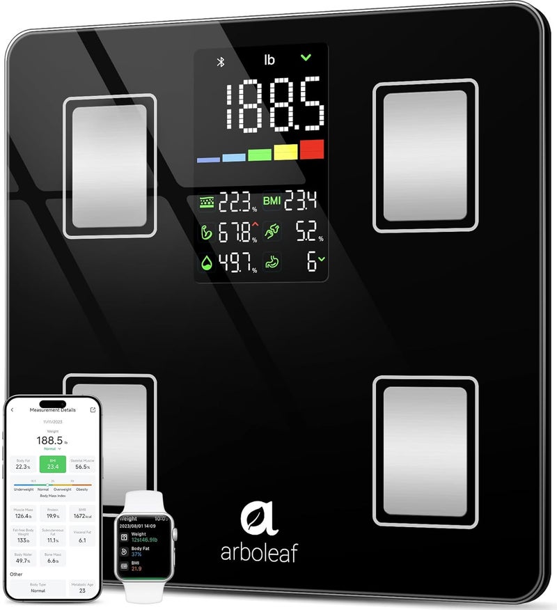 Arboleaf Smart Scale with BMI Body Fat Muscle Mass Digital Bathroom Scale for Body Weight 14 Body Composition Metrics Large LED Display Accurate Weighing Machine App Sync 400lbs 11 - Image 1