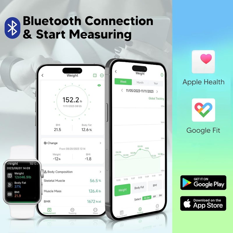 Arboleaf Smart Scale with BMI Body Fat Muscle Mass Digital Bathroom Scale for Body Weight 14 Body Composition Metrics Large LED Display Accurate Weighing Machine App Sync 400lbs 11 - Image 5