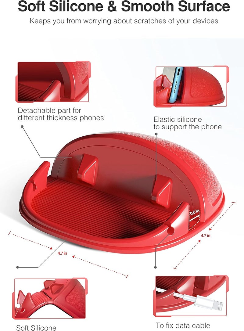 Loncaster Car Phone Holder, Car Phone Mount Silicone Car Pad Mat for Various Dashboards, Slip Free Desk Phone Stand Compatible with iPhone, Samsung, Android Smartphones, GPS Devices and More (Red) - Image 3