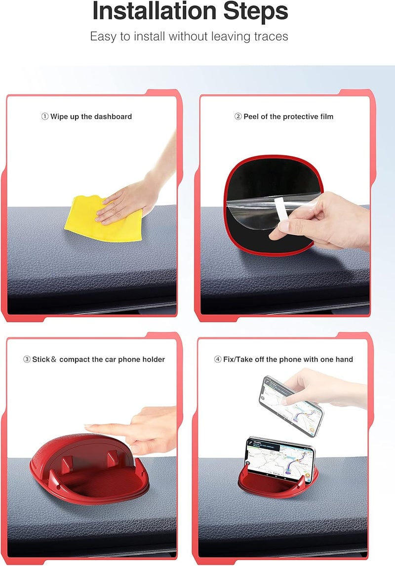 Loncaster Car Phone Holder, Car Phone Mount Silicone Car Pad Mat for Various Dashboards, Slip Free Desk Phone Stand Compatible with iPhone, Samsung, Android Smartphones, GPS Devices and More (Red) - Image 5