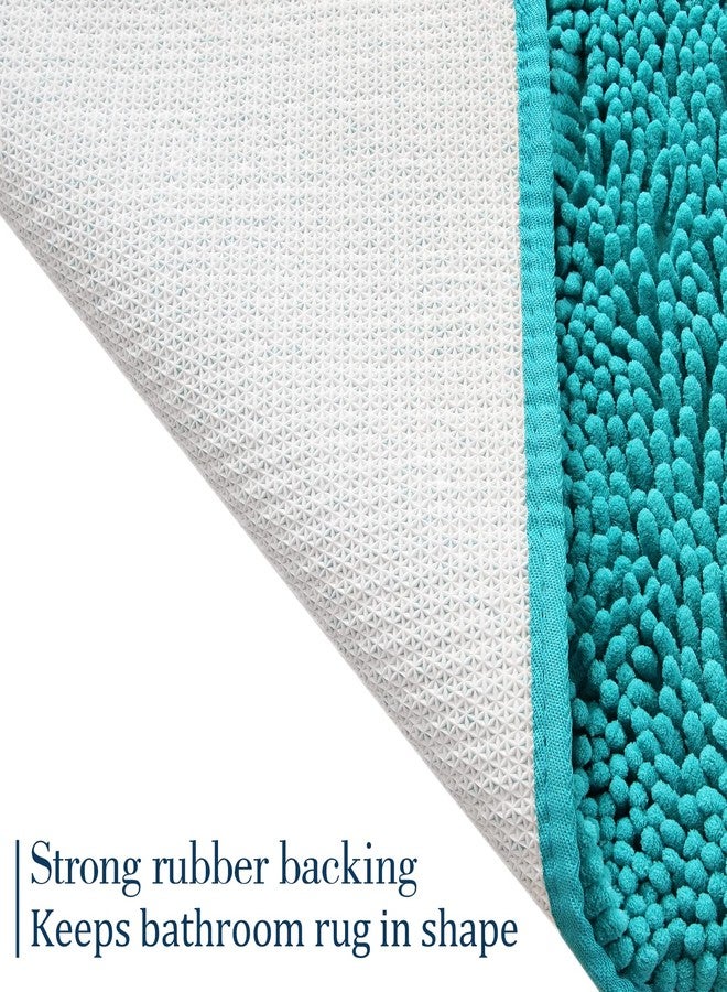 LOCHAS Luxury Bathroom Rug Shaggy Bath Mat 24 x 17 Inch, Washable Non Slip Bath Rugs for Bathroom Shower, Soft Plush Chenille Absorbent Carpets Mats, Teal Blue - Image 4