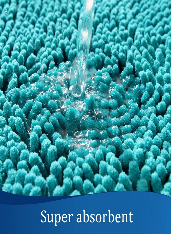 LOCHAS Luxury Bathroom Rug Shaggy Bath Mat 24 x 17 Inch, Washable Non Slip Bath Rugs for Bathroom Shower, Soft Plush Chenille Absorbent Carpets Mats, Teal Blue - Image 3