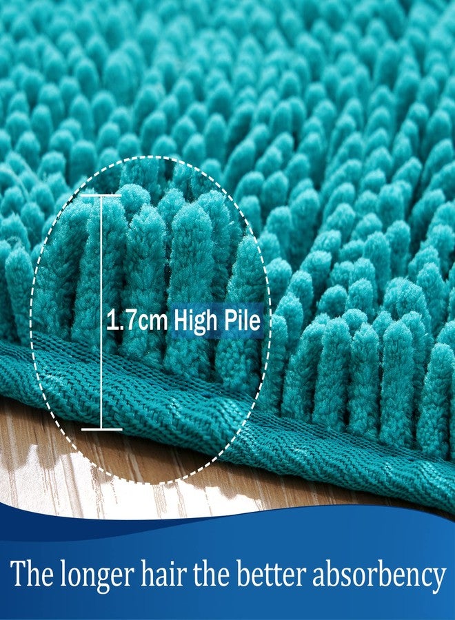 LOCHAS Luxury Bathroom Rug Shaggy Bath Mat 24 x 17 Inch, Washable Non Slip Bath Rugs for Bathroom Shower, Soft Plush Chenille Absorbent Carpets Mats, Teal Blue - Image 5