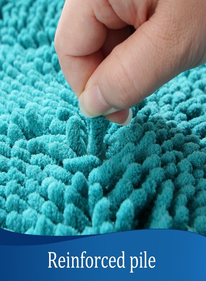 LOCHAS Luxury Bathroom Rug Shaggy Bath Mat 24 x 17 Inch, Washable Non Slip Bath Rugs for Bathroom Shower, Soft Plush Chenille Absorbent Carpets Mats, Teal Blue - Image 2