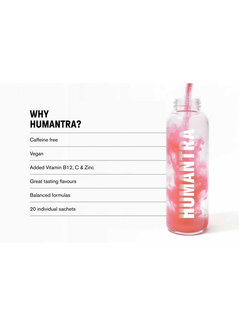 Humantra Hydration Drink Powder Berry Pomegranate Flavor 20 Sachets | Sugar Free Vegan Electrolyte Supplement with Vitamin C B12 Zinc | Caffeine Free Hydration Mix - Image 4