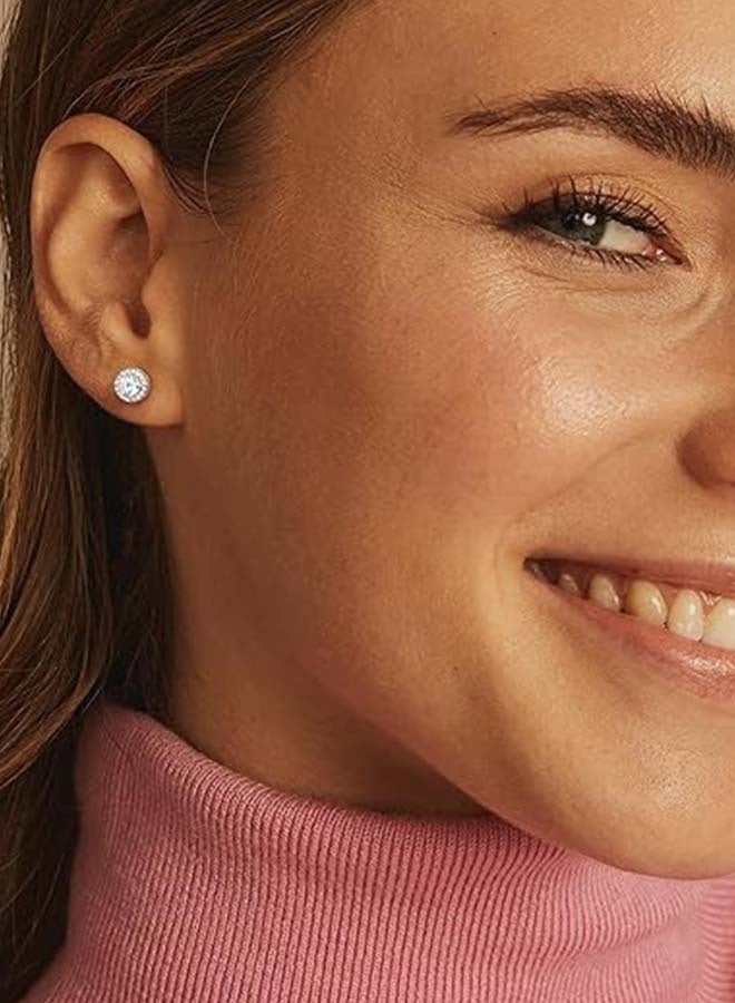 أقراط مرصعة بالزركونيا المكعبة مطلية بالذهب عيار 18 قيراطًا، مصنوعة من الفضة الإسترليني عيار 925، بتصميم هالة، مناسبة للرجال والنساء. - Image 2