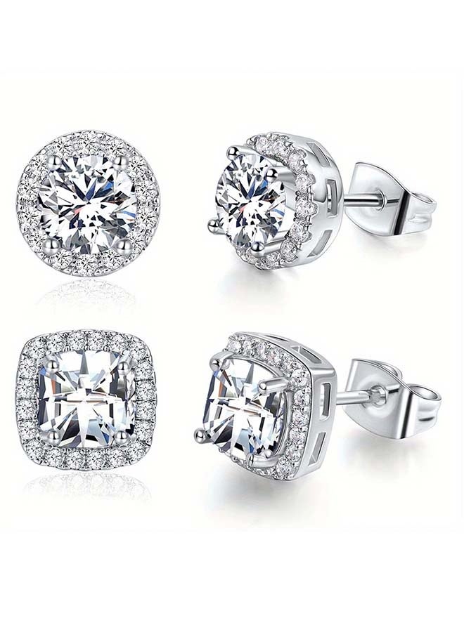 أقراط مرصعة بالزركونيا المكعبة مطلية بالذهب عيار 18 قيراطًا، مصنوعة من الفضة الإسترليني عيار 925، بتصميم هالة، مناسبة للرجال والنساء. - Image 1