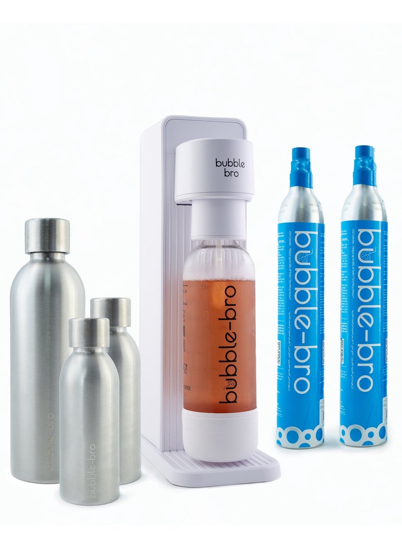 bubble-bro bubblebro Versa Stainless Steel Edition - Comes with 2 x 60L CO₂ Cylinders, 1 x additional 1L SS Bottle & 2 x 500ML SS Bottles - Carbonate Any Drink - Limited Edition (White) - Image 1