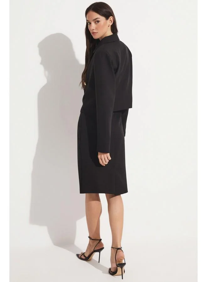 جون June Exclusive Button Detailed Midi Skirt Black