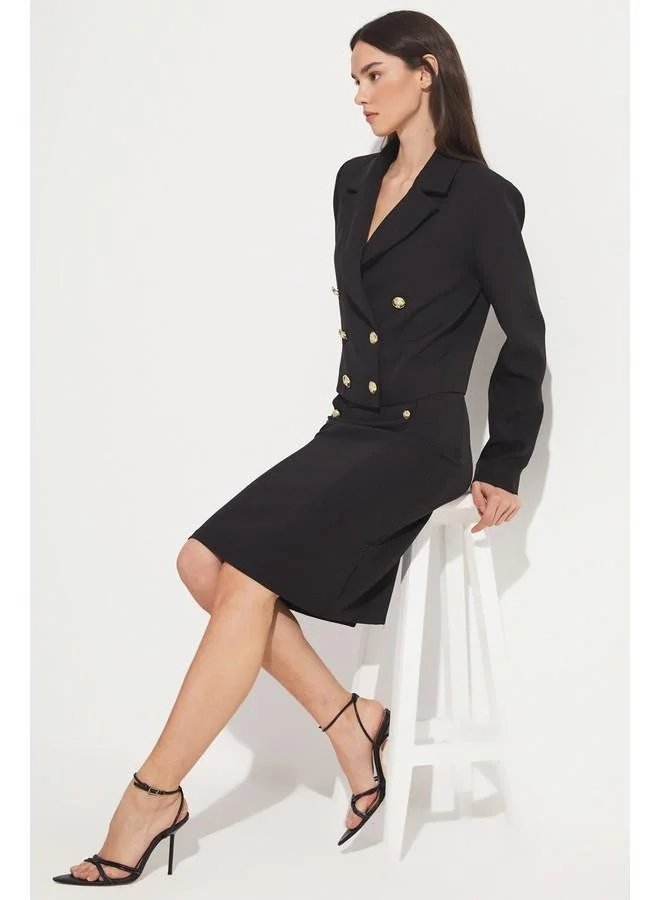 جون June Exclusive Button Detailed Midi Skirt Black