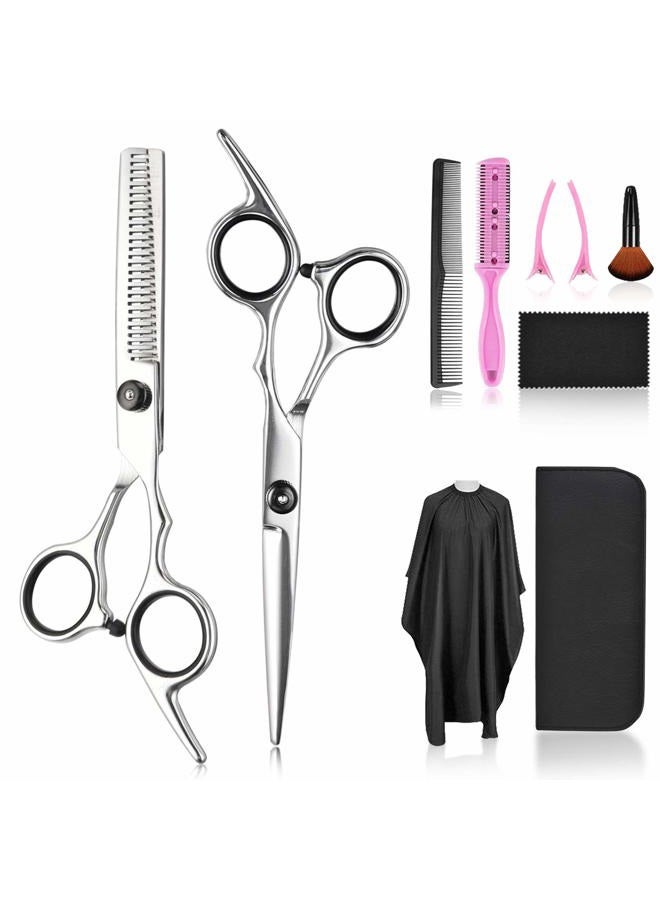 Fcysy Hair Cutting Scissors Thinning Shears Set, Professional 10 Pcs Sharp Barber Hair Cutting Kit Haircut Scissors Hairdressing Shears with Hair Sheers Accessories in Leather Case for Women Men Pet - Image 1