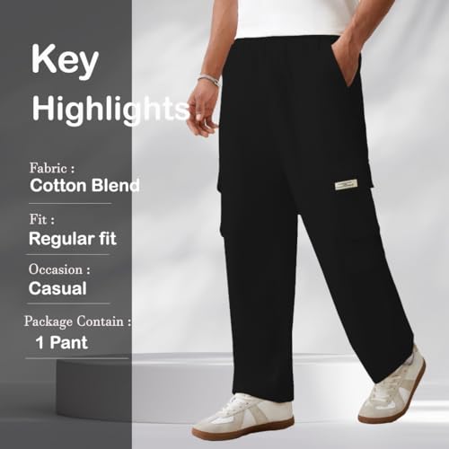 TAGDO® Men's Track Pant for Men|Cargo Pants|Lose Fit Joggers for Men (RF-Track-Pant-2023-Black-32) - Image 2
