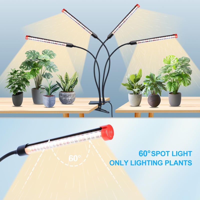 FECiDA Gamechanger 2026 36 Watt Power Draw, NO Need Adapter, 4Head Strong Clip Grow Lights for Indoor Plants with 4/8/12/16/20H Timer, LED Plant Growing Lamps for Houseplants, Bonsai, Seed Starting - Image 4
