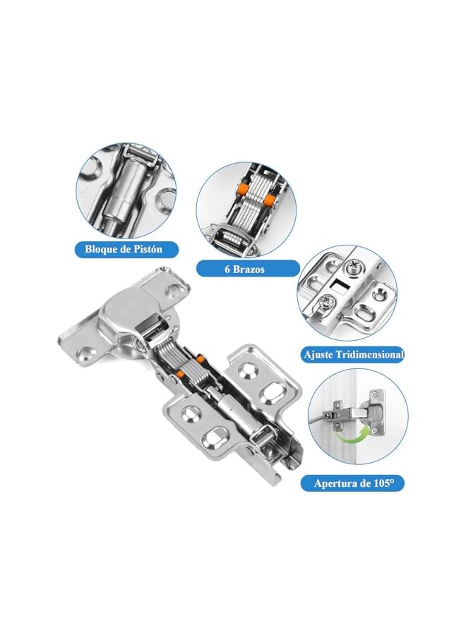 PROMASS promass 8 Pcs Door Hinges for Kitchen, Bathroom and Cabinet Furniture Doors, Soft Close, Straight Cup 105°Opening, Full Overlay Cabinet Hinges, Removable and Adjustable with Screws  - Image 3