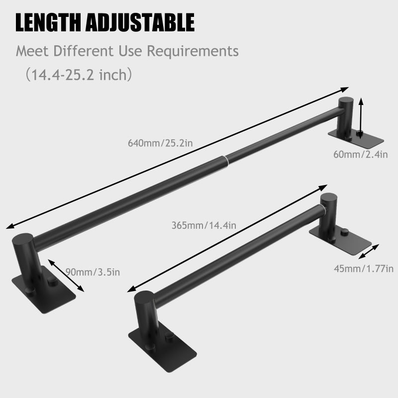 MIROAMZ MIROAMZ Towel Bar  14inch to 25inch Adjustable Towel Holder Rod  Self Adhesive Wall Mounted Hand or Body Towel Rack for Bathroom Kitchen  304 Stainless Steel Organizer Single Bar Matte Black - Image 3