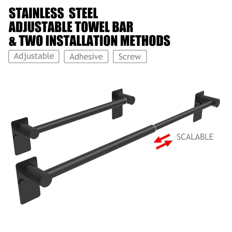 MIROAMZ MIROAMZ Towel Bar  14inch to 25inch Adjustable Towel Holder Rod  Self Adhesive Wall Mounted Hand or Body Towel Rack for Bathroom Kitchen  304 Stainless Steel Organizer Single Bar Matte Black - Image 2