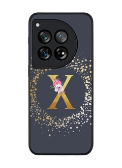 Rugged Black edge case for OnePlus 12R / OnePlus Ace 3 5G, Slim fit Soft Cover - Custom Monogram Initial Letter Floral Pattern Alphabet - X (Grey)