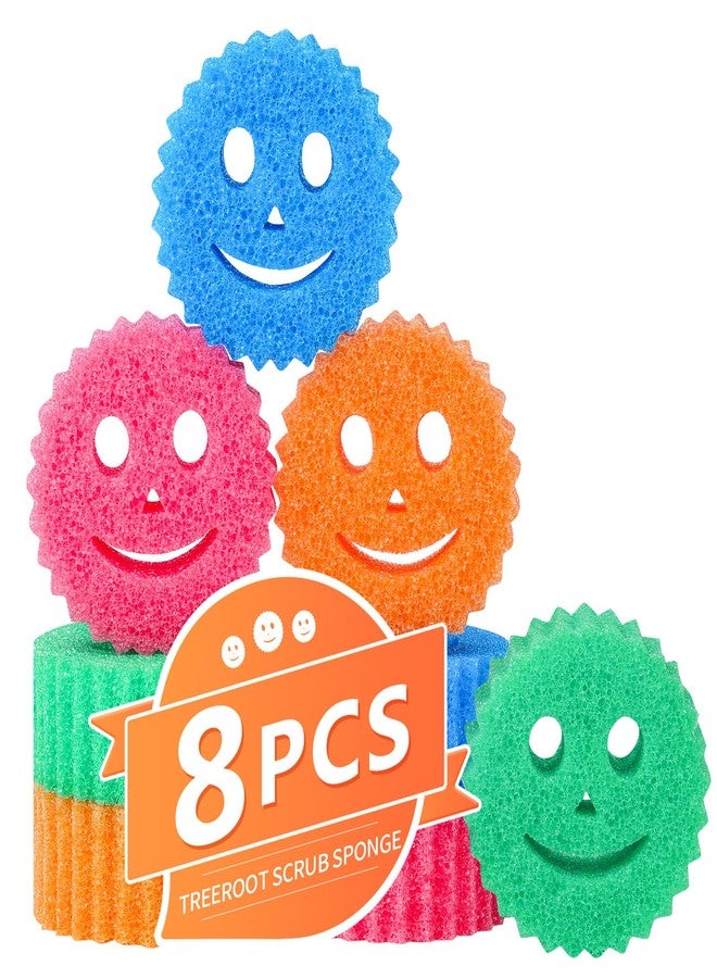 Treeroot 8 Colorful Smile Scrub Sponges, Temperature Controlled Sponges Kitchen, Bulk Dish Sponge for Cleaning, Multi Functional Cleaning Sponge for Kitchen, Bathroom, Floor - Image 1
