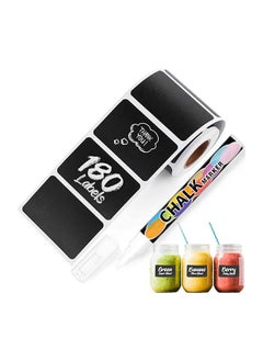 TECO Chalkboard Labels-180pcs Waterproof Reusable Durable Blackboard Stickers with a Free Premium White Liquid Chalk Marker Pen for all jars Pantry Storage Containers Bottles Cups and More
