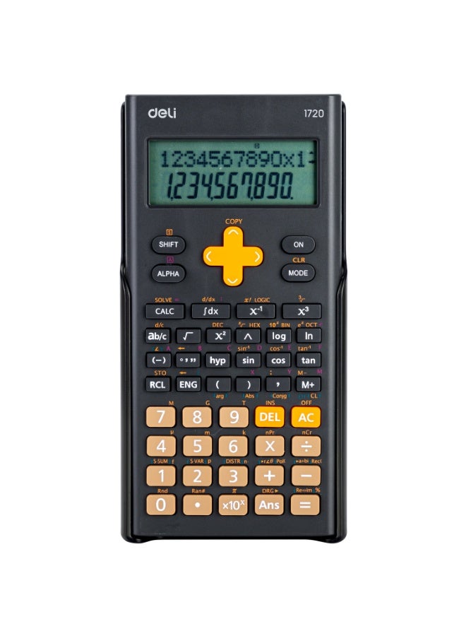 Deli E1720 10+2 Digit Scientific Calculator – Solar or LR44 Powered, Dark Grey/Dark White – Ideal for Students & Professionals, 1PCS/Color Box - Image 2
