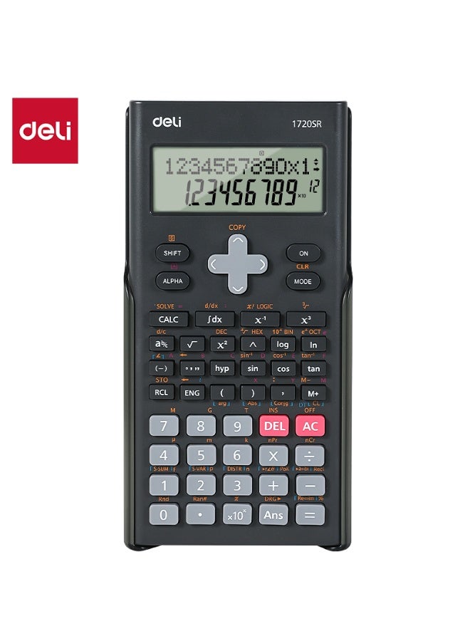 Deli E1720 10+2 Digit Scientific Calculator – Solar or LR44 Powered, Dark Grey/Dark White – Ideal for Students & Professionals, 1PCS/Color Box - Image 3