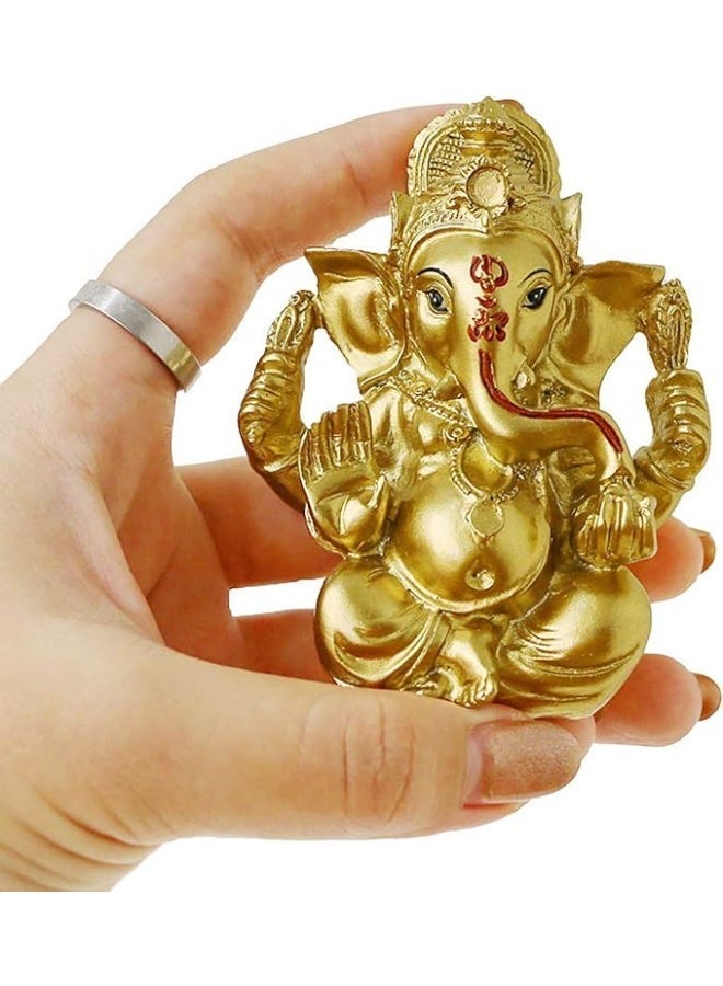 alikiki Indian God Lord Ganesh Statue - Hindu God Golden Ganesha Idol Figurines for Car Dashboard Decor Hindu Gift Indian India Home Temple Mandir Pooja Item Diwali Gifts Room Altar Decor - Image 1
