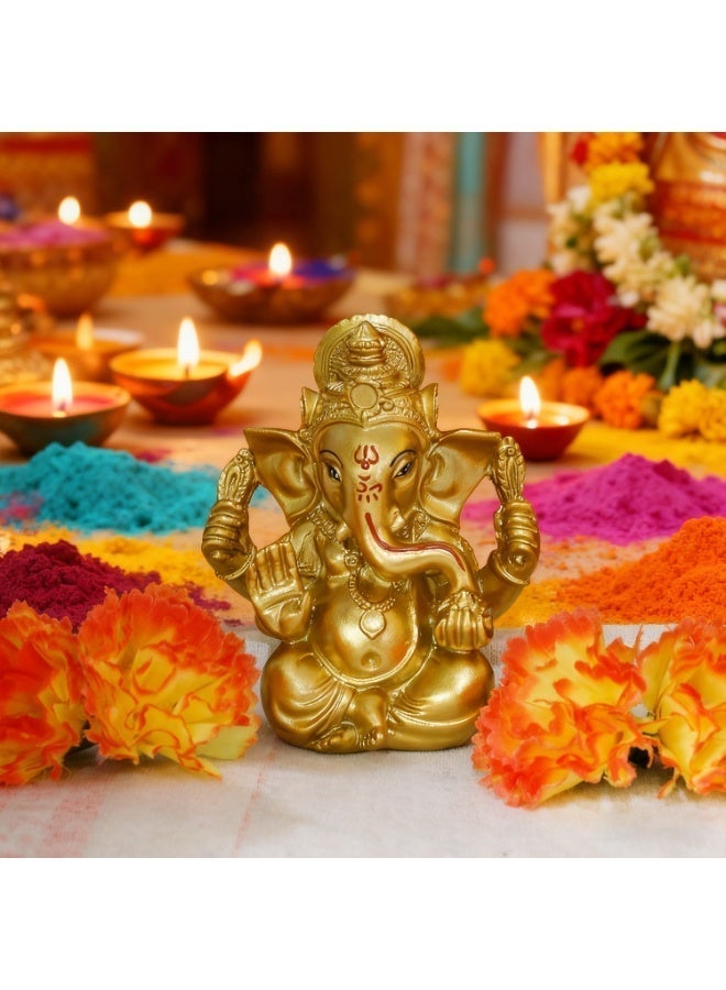 alikiki Indian God Lord Ganesh Statue - Hindu God Golden Ganesha Idol Figurines for Car Dashboard Decor Hindu Gift Indian India Home Temple Mandir Pooja Item Diwali Gifts Room Altar Decor - Image 2