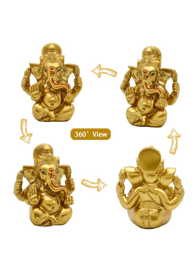 alikiki Indian God Lord Ganesh Statue - Hindu God Golden Ganesha Idol Figurines for Car Dashboard Decor Hindu Gift Indian India Home Temple Mandir Pooja Item Diwali Gifts Room Altar Decor - Image 4