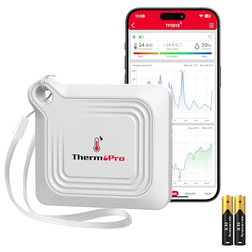 ThermoPro ثيرمو برو مقياس الحرارة والهيجرو متر بالبلوتوث 260 قدم مدى حساس درجة الحرارة لمزارع الدفيئة مقياس الحرارة عن بعد مع تحكم عبر التطبيق ورصد درجة الحرارة والرطوبة مع تسجيل بيانات لمدة 2 سنة TP351 - Image 1