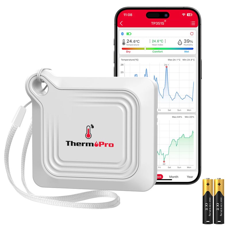 ThermoPro ثيرمو برو مقياس الحرارة والهيجرو متر بالبلوتوث 260 قدم مدى حساس درجة الحرارة لمزارع الدفيئة مقياس الحرارة عن بعد مع تحكم عبر التطبيق ورصد درجة الحرارة والرطوبة مع تسجيل بيانات لمدة 2 سنة TP351 - Image 2