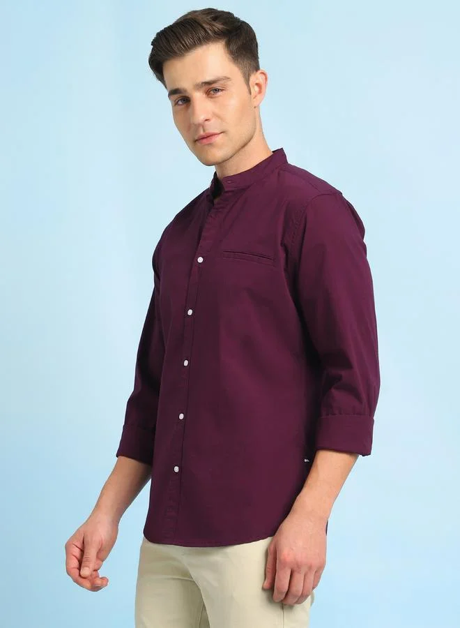 Dennis Lingo Men's Purple Slim Fit Casual Spread Shirt