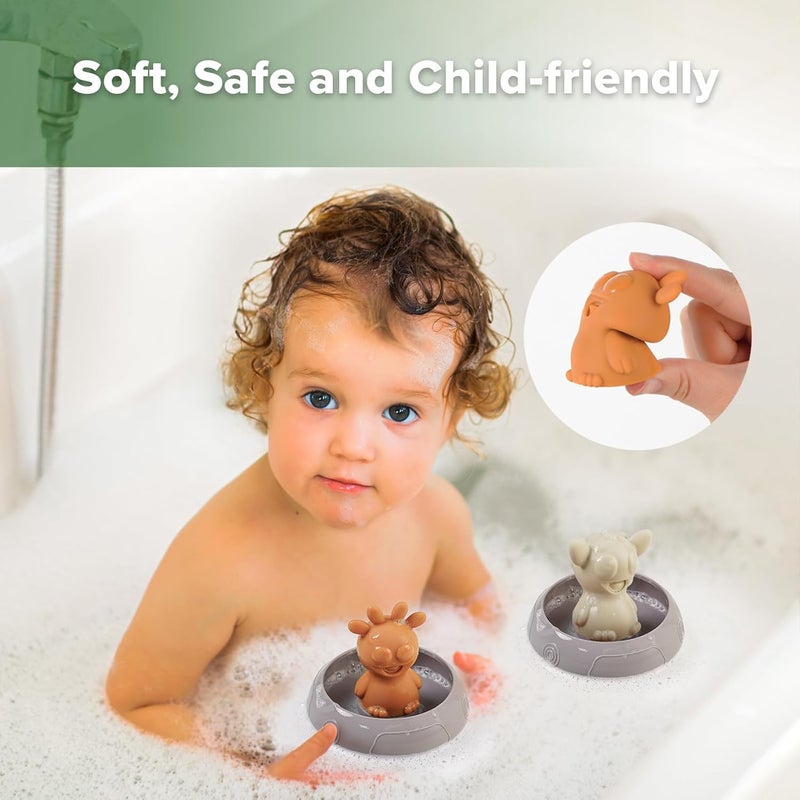 haakaa Alien Explorers Baby Bath Toys, Food-Grade Silicone Alien Squirt Toys for Toddlers, Mold-Free Floating Water Toys for Bathtubs, Pools & Beaches, Detachable Design for Kids Ages 1-3(Bumble+Dux) - Image 5