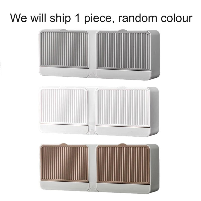 SpiderJuice 1Pc Adhesive No Drill Self Draining Double Layer Grid Wall Mounted Covered Soap Dish Holder Box with Lid and Hook for Bathroom Wash Basin Kitchen Sink - Image 5