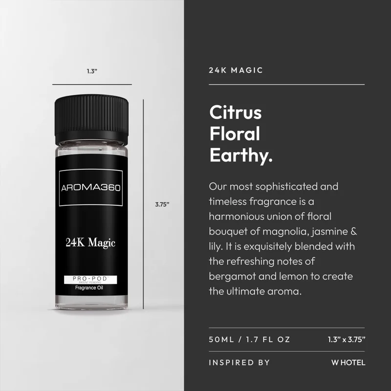Aroma360  24K Magic Pro-Pod Oil Blend - Hotel Inspired for Luxury Essential Oil Diffusers - Aromatherapy Scent Diffuser Oil - Bergamot, Lemon, and Lemongrass - 50 mL, 1.7 fl oz  | Best Price UAE