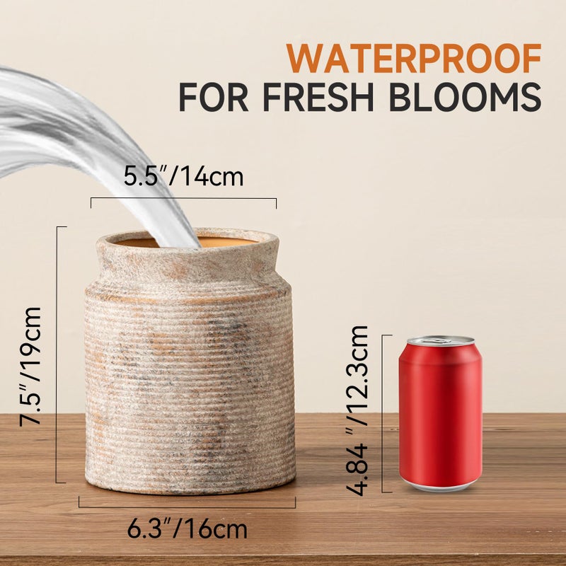 Dobbyby Ceramic Flower Vase 7.5 inch Farmhouse Rustic Vase for Home Decor Handcrafted Pottery Terracotta Vases for Dining Table Decor Fireplace Living Room Bathroom Wedding Centerpiece (L-Terracotta) - Image 2