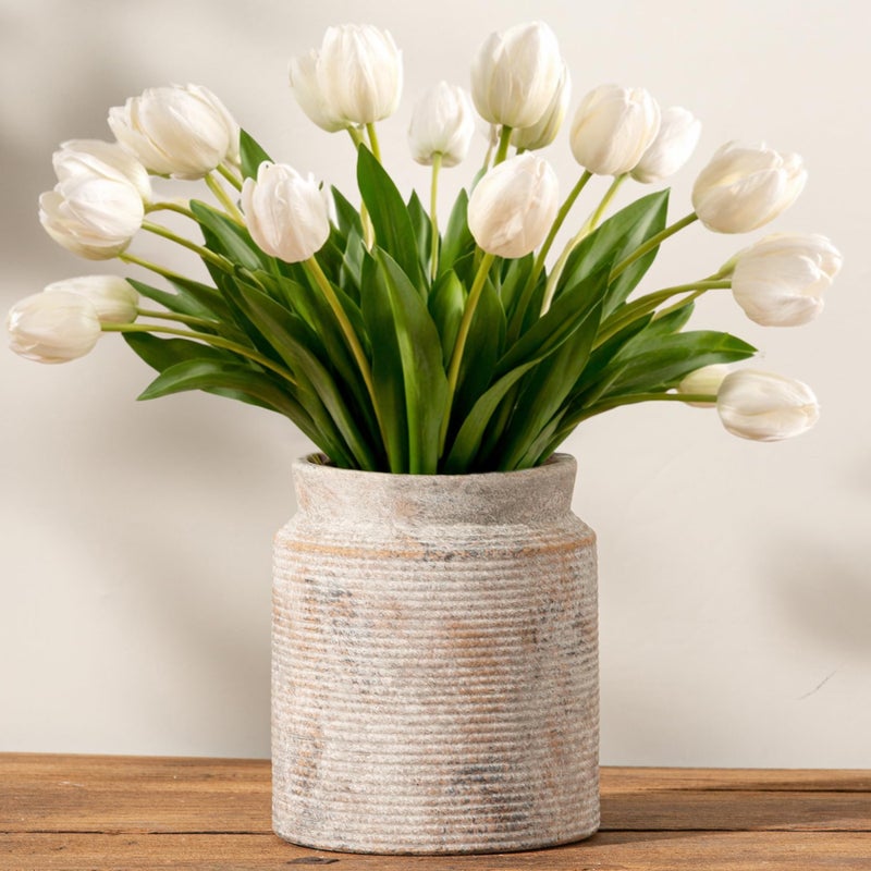 Dobbyby Ceramic Flower Vase 7.5 inch Farmhouse Rustic Vase for Home Decor Handcrafted Pottery Terracotta Vases for Dining Table Decor Fireplace Living Room Bathroom Wedding Centerpiece (L-Terracotta) - Image 1