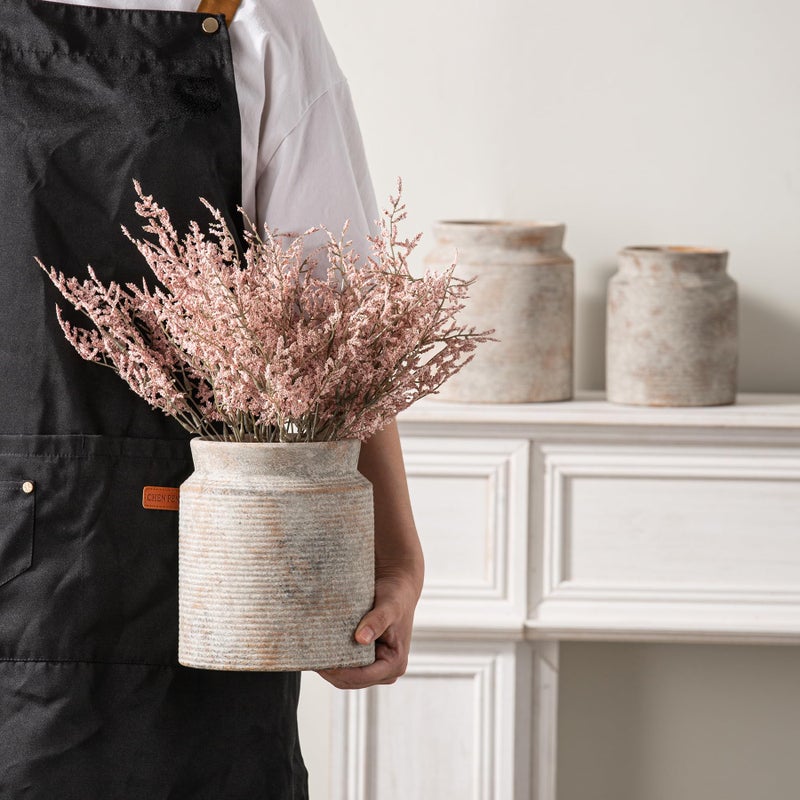 Dobbyby Ceramic Flower Vase 7.5 inch Farmhouse Rustic Vase for Home Decor Handcrafted Pottery Terracotta Vases for Dining Table Decor Fireplace Living Room Bathroom Wedding Centerpiece (L-Terracotta) - Image 4