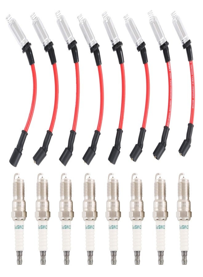 شمعات إشعال إيريديوم 3186 وأسلاك شمعات إشعال M8-48322 بديلة لسيارات شيفروليه سيلفرادو، وسوبربان، وأفالانش، وجي إم سي يوكون، وسييرا بمحركات 5.3 لتر، و6.0 لتر، و6.2 لتر. بديل للأرقام 12680072، و12621258، و7831، و483227831 (لون أحمر). - Image 1