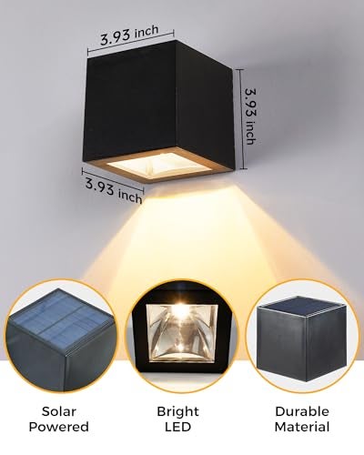LUHLEE Solar Wall Lights Outdoor, Modern Square Solar Wall Sconce IP65 Waterproof, Solar Outdoor Lights for Patio, Porch, Garden, Backyard, Fence Decor (2 Pack) - Image 4