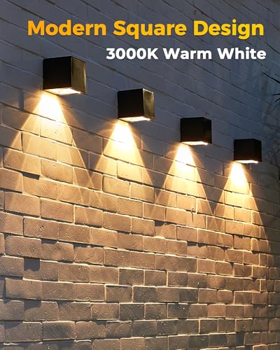 LUHLEE Solar Wall Lights Outdoor, Modern Square Solar Wall Sconce IP65 Waterproof, Solar Outdoor Lights for Patio, Porch, Garden, Backyard, Fence Decor (2 Pack) - Image 2