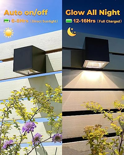 LUHLEE Solar Wall Lights Outdoor, Modern Square Solar Wall Sconce IP65 Waterproof, Solar Outdoor Lights for Patio, Porch, Garden, Backyard, Fence Decor (2 Pack) - Image 3