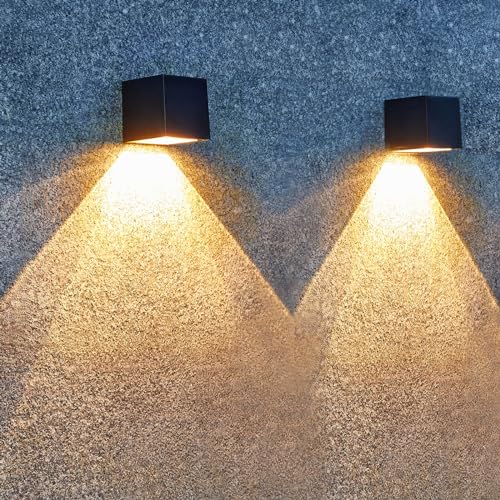 LUHLEE Solar Wall Lights Outdoor, Modern Square Solar Wall Sconce IP65 Waterproof, Solar Outdoor Lights for Patio, Porch, Garden, Backyard, Fence Decor (2 Pack) - Image 1