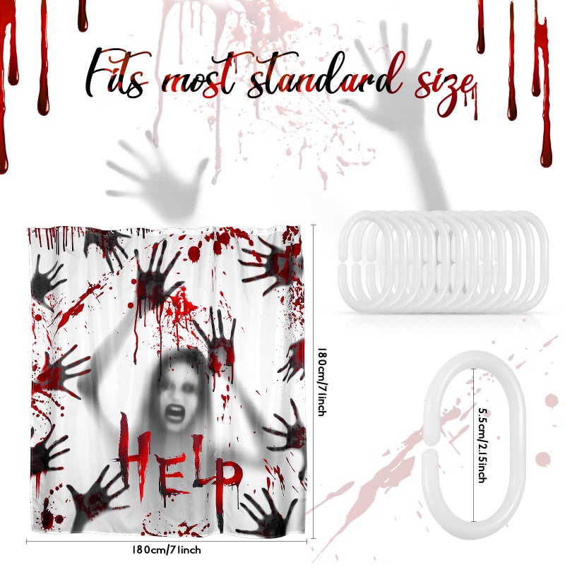 Cindeer Halloween Shower Curtain for Bathroom with Hook Scary Bloody Hands  71 x 71 Inch Help Me Ghost Hand Shower Curtain Waterproof Polyester Bath Curtain Halloween Themed Decorative Prop - Image 2