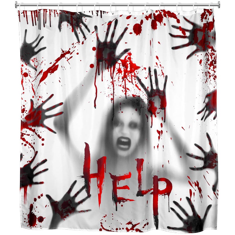 Cindeer Halloween Shower Curtain for Bathroom with Hook Scary Bloody Hands  71 x 71 Inch Help Me Ghost Hand Shower Curtain Waterproof Polyester Bath Curtain Halloween Themed Decorative Prop - Image 1