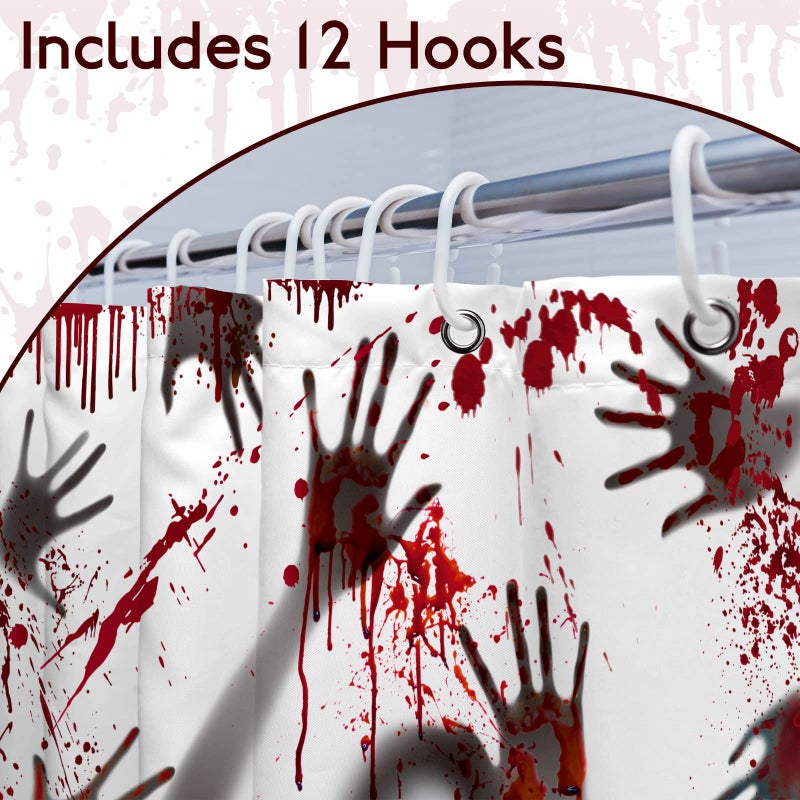 Cindeer Halloween Shower Curtain for Bathroom with Hook Scary Bloody Hands  71 x 71 Inch Help Me Ghost Hand Shower Curtain Waterproof Polyester Bath Curtain Halloween Themed Decorative Prop - Image 4