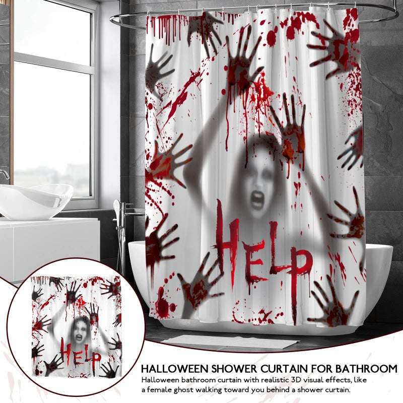 Cindeer Halloween Shower Curtain for Bathroom with Hook Scary Bloody Hands  71 x 71 Inch Help Me Ghost Hand Shower Curtain Waterproof Polyester Bath Curtain Halloween Themed Decorative Prop - Image 3